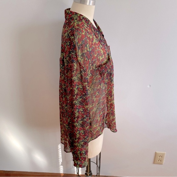 Free People Sheer Floral Print Buttondown Top- Size Medium - Picture 7 of 10